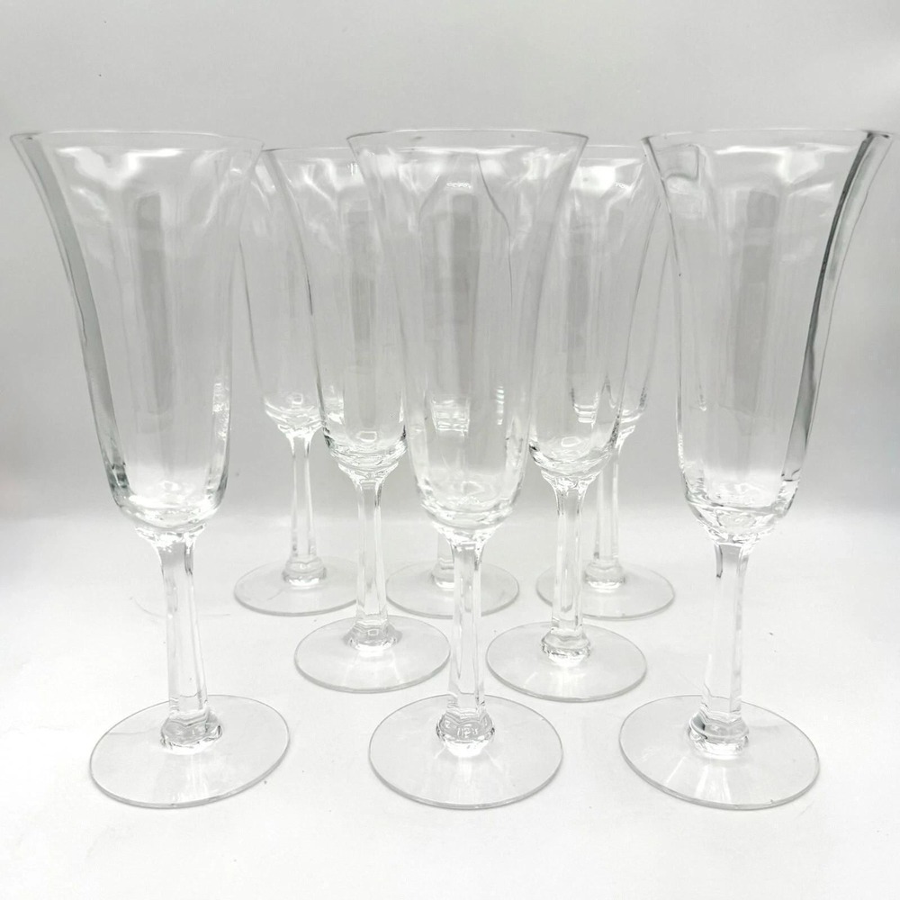 Vintage Lenox USA Crystal Champagne Flutes Set of 8 Optic Flared 8" Etched Lenox